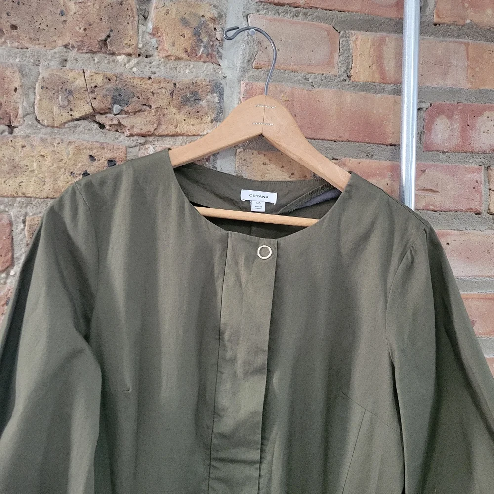 Cuyana Safari Olive Green Cotton Poplin Puff Sleeve Midi Dress Size Medium - Picture 3 of 6